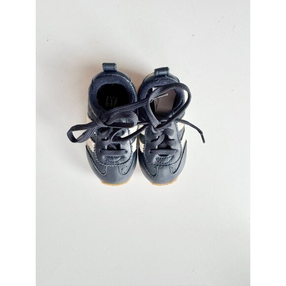 Kids' BABY GAP Navy Blue Leather White Striped Sneakers, Size 5 - Picture 3 of 12